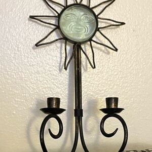 Vintage Smiling glass Sun Wall Candle Holder Votive in Gold